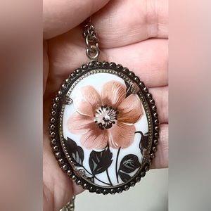 Cameo vintage porcelain flower coral, green, white